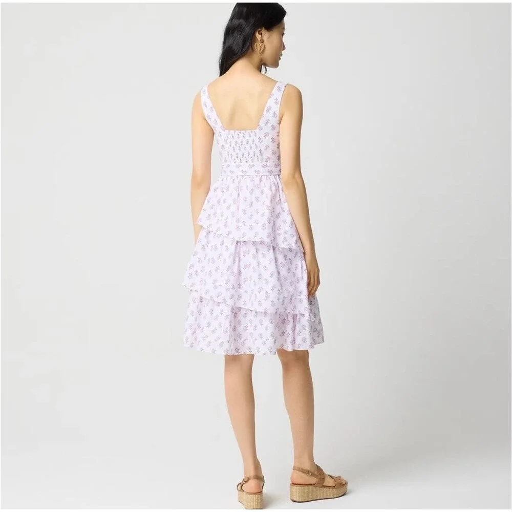 J. Crew Floral Tiered Midi Dress Sleeveless White Violet Storm 12